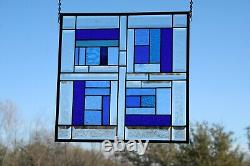 Beveled Stained Glass Panel -17 1/2x 17 1/4 HMD-US Window Hanging BLUE'S