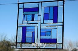 Beveled Stained Glass Panel -17 1/2x 17 1/4 HMD-US Window Hanging BLUE'S