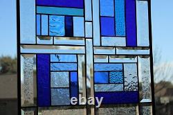 Beveled Stained Glass Panel -17 1/2x 17 1/4 HMD-US Window Hanging BLUE'S