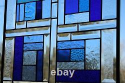 Beveled Stained Glass Panel -17 1/2x 17 1/4 HMD-US Window Hanging BLUE'S