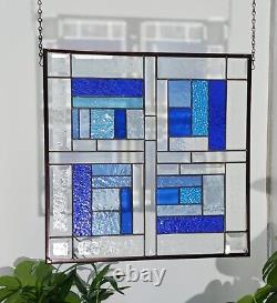 Beveled Stained Glass Panel -17 1/2x 17 1/4 HMD-US Window Hanging BLUE'S