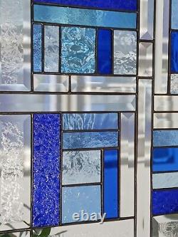 Beveled Stained Glass Panel -17 1/2x 17 1/4 HMD-US Window Hanging BLUE'S