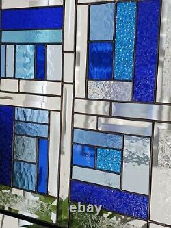 Beveled Stained Glass Panel -17 1/2x 17 1/4 HMD-US Window Hanging BLUE'S