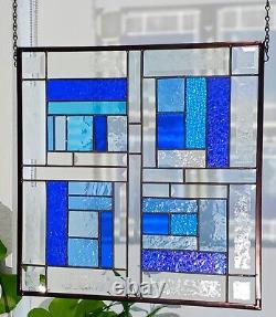 Beveled Stained Glass Panel -17 1/2x 17 1/4 HMD-US Window Hanging BLUE'S