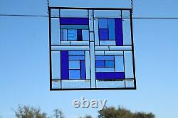 Beveled Stained Glass Panel -17 1/2x 17 1/4 HMD-US Window Hanging BLUE'S
