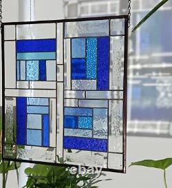 Beveled Stained Glass Panel -17 1/2x 17 1/4 HMD-US Window Hanging BLUE'S