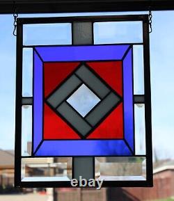 Beveled Stained Glass Panel, Window HMD-US-? 13 1/4 x10 1/4 Red, White & Blue