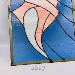 Beveled Stained Glass Sun Catcher Panel Sea Shell Nautilus Coral Blue 16 x 11