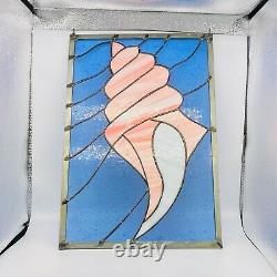 Beveled Stained Glass Sun Catcher Panel Sea Shell Nautilus Coral Blue 16 x 11