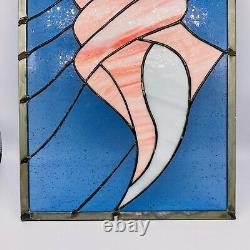 Beveled Stained Glass Sun Catcher Panel Sea Shell Nautilus Coral Blue 16 x 11