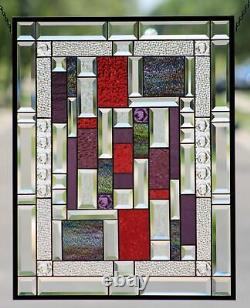 Beveled Stained Glass Window Panel 27 3/4 x 21 3/4