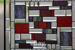Beveled Stained Glass Window Panel 27 3/4 x 21 3/4