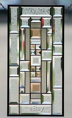 Beveled Stained Glass Window Panel, Clear with Amber Highlights