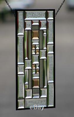 Beveled Stained Glass Window Panel, Clear with Amber Highlights