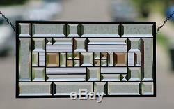 Beveled Stained Glass Window Panel, Clear with Amber Highlights