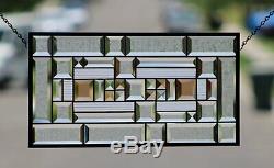 Beveled Stained Glass Window Panel, Clear with Amber Highlights