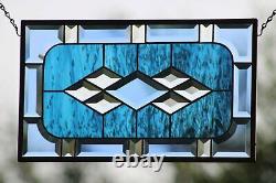 Beveled Stained Glass Window Panel, Hanging 17.5 x10.5 Buckaroo Blue