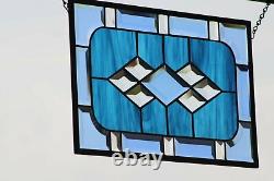 Beveled Stained Glass Window Panel, Hanging 17.5 x10.5 Buckaroo Blue