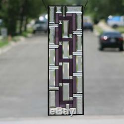 Beveled Stained Glass Window Panel, Hanging, Sidelight, Transom, Purple