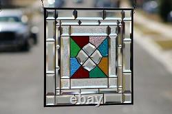 Beveled Stained Glass Window Panel, Ready to Hang 18 1/2-18 1/2