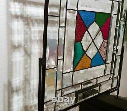 Beveled Stained Glass Window Panel, Ready to Hang 18 1/2-18 1/2