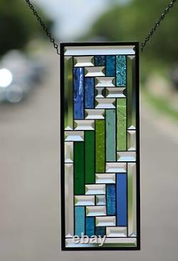 Beveled Stained Glass Window Panel, Ready to Hang 19 1/2 X 7 1/2