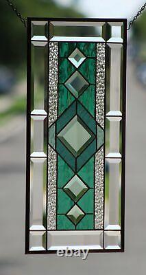 Beveled Stained Glass Window Panel, Ready to Hang 22 3/8 X 10 1/2