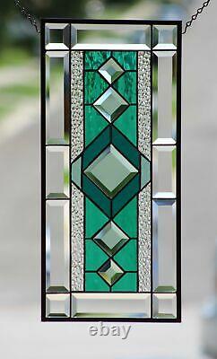 Beveled Stained Glass Window Panel, Ready to Hang 22 3/8 X 10 1/2