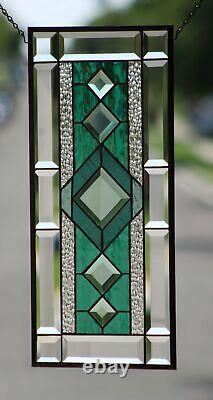 Beveled Stained Glass Window Panel, Ready to Hang 22 3/8 X 10 1/2