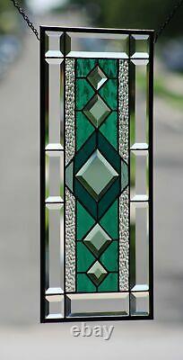 Beveled Stained Glass Window Panel, Ready to Hang 22 3/8 X 10 1/2