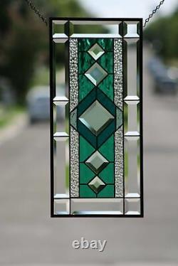 Beveled Stained Glass Window Panel, Ready to Hang 22 3/8 X 10 1/2