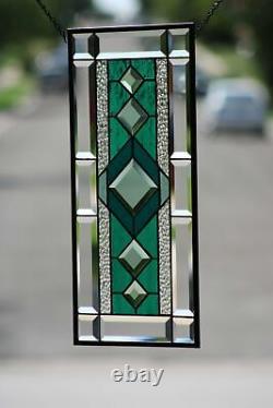 Beveled Stained Glass Window Panel, Ready to Hang 22 3/8 X 10 1/2