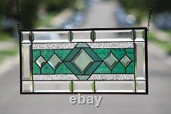 Beveled Stained Glass Window Panel, Ready to Hang 22 3/8 X 10 1/2