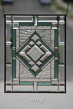 Beveled Stained Glass Window Panel, Ready to Hang 22 ½ x 17½