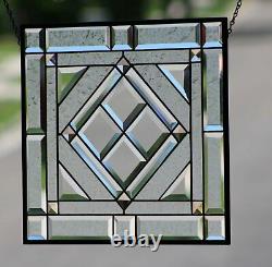Beveled Stained Glass Window Panel, Transom, Hanging- Clear & Champagne