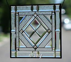 Beveled Stained Glass Window Panel, Transom, Hanging- Clear & Champagne