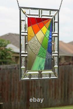 Beveled Stained Glass Window Panel You Got the Silver 24 3/4 x17 1/2 -US