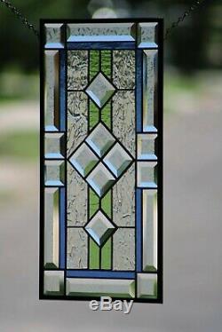 Beveled Stained Glass Window Panel blue, green, clear