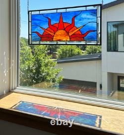 Beveled Stained Sun Glass Panel. Modern Clear Window Hanging 23.5 x 10.5
