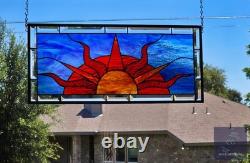 Beveled Stained Sun Glass Panel. Modern Clear Window Hanging 23.5 x 10.5