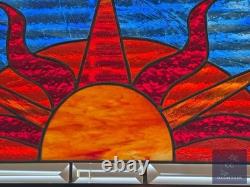 Beveled Stained Sun Glass Panel. Modern Clear Window Hanging 23.5 x 10.5