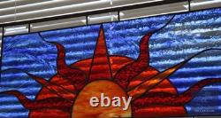 Beveled Stained Sun Glass Panel. Modern Clear Window Hanging 23.5 x 10.5