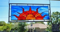Beveled Stained Sun Glass Panel. Modern Clear Window Hanging 23.5 x 10.5