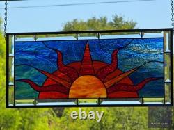 Beveled Stained Sun Glass Panel. Modern Clear Window Hanging 23.5 x 10.5