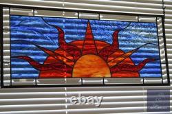 Beveled Stained Sun Glass Panel. Modern Clear Window Hanging 23.5 x 10.5