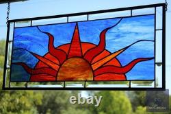 Beveled Stained Sun Glass Panel. Modern Clear Window Hanging 23.5 x 10.5