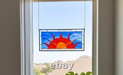 Beveled Stained Sun Glass Panel. Modern Clear Window Hanging 23.5 x 10.5