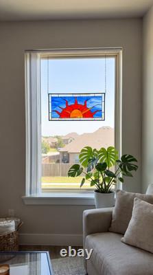 Beveled Stained Sun Glass Panel. Modern Clear Window Hanging 23.5 x 10.5