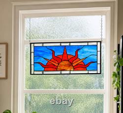 Beveled Stained Sun Glass Panel. Modern Clear Window Hanging 23.5 x 10.5