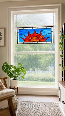 Beveled Stained Sun Glass Panel. Modern Clear Window Hanging 23.5 x 10.5